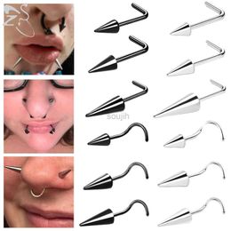 Body Arts ZS 1PC 20G Spike Nose Ring Stainless steel Nose Stud Black Colour Cone Nostril Piercing L-Shaped Seputm Nose Hole Body Piercings d240503