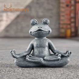 Decorative Objects Figurines NORTHEUINS Retro Meditation Frog Figurines Yoga Animal Statue Resin Ornaments Rural Garden Decorations Simulated Objects Items T24