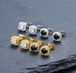 Mens Hip Hop Stud Earrings Jewelry High Quality Fashion Round Gold Silver Black Diamond Earring For Men9554255