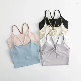 Yoga Outfit Women's Naked Feel Tank Tops Padded Sports Bra Cross Back Spaghetti Strap Workout Fitness Running Crop Top