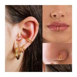 Nose Rings & Studs Stainless Steel Double Ring Spiral Septum Piercing Cartilage Hoop Earrings Tragus Helix For Women Nostril Jewellery Dhjgk