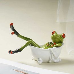 Decorative Objects Figurines NORTHEUINS Resin Toilet Frog Bathtub Soaking Frog Figurines Cute Funny Animal Home Toilet Decoration Accessories Statue Ornament T2