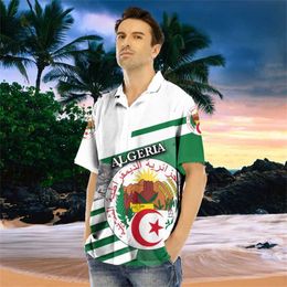 Men's Casual Shirts Africa Algeria Flag Map 3D Printed Shirts For Men Clothes Casual Hawaiian Male Short Slve Shirt National Emblem Blouses Tops Y240506