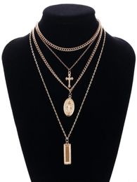 Goddess Catholic Choker Necklace Multilayer Neckalce Collier For Women Jewellery Cross Virgin Mary Pendant Chain Necklaces4764015