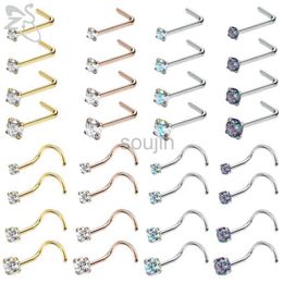 Body Arts ZS 8 Pcs/lot 20g 316L Surgical Steel Round Nose Studs Set For Women 1.5mm-3mm Gold Plated Crystal Nose Piercing Nostril Piercing d240503