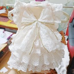 Dog Apparel Pet White Lace Wedding Dress Clothes Big Bow Tiered Skirt Princess Style Small Clothing Cat Elegant Fashion Products