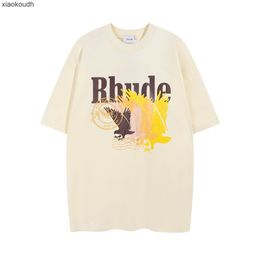 Rhude High end designer clothes for Small and trendy loose fitting couple high street summer pure cotton round neck short sleeved T-shirt With 1:1 original labels