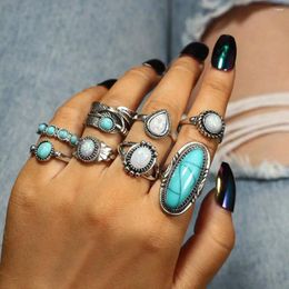 Cluster Rings Bohemia Ring Wholesale December Birthstone Turquoise Finger Midi Set Opal 8 PCS Bohemian Semi Stone Joint Knuckle