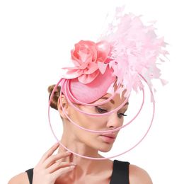 Pink Fashion Headwear Flower Wedding Floral Fascinator For Elegant Women Headpiece With Hair Clip Party Hair Accessories 240430