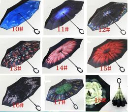 Reverse Umbrellas Windproof Reverse Layer Inverted Umbrella Inside Out Stand Windproof Umbrella Inverted Umbrellas sea shippin ZZD7853776