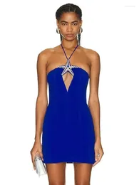 Casual Dresses Sexy Halter Backless Diamond Starfish Bandage Dress Women Blue Sleeveless Mini Bodycon Celebrity Party Nightclub