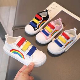 Sneakers Childrens Canvas Sports Shoes Boys Fashion Rainbow Casual Shoes 2023 Autumn New Anti slip and Breathable Childrens Shoes Coloured Girls Shoes Q240506