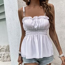 Women's Tanks 2024 Spring/summer Clothing With Ruffled Edges And Waist Cinching Solid Color Straps Sexy Outerwear Suspender Top YSQ25