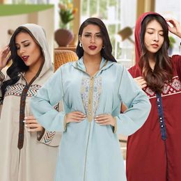 Casual Dresses Muslim Kaftan Dress Long Sleeve Hooded Moroccan Turkish Dubai Hijab Arabe Middle East Femme Djellaba Abaya Islam Caftan Robe