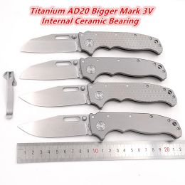 Messen JUFULE 2023 Big Ad20 Shark Ceramic Bearing Titanium Handle D2 Mark 3V Folding Tactical Camping Hunting EDC Tool Utility Knife
