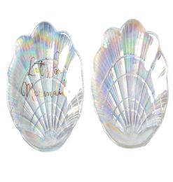 Nail Art Shell Glass Plate Mermaid Dish for Small Trinke Fancy Jewelry Storage Plates Tray Ring Trinket Showcase Wedding Decoratio6088109