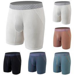 Mens Underwear Long Legs Shorts Buttocks Lifting Boxer Briefs Pouch Bulge Underpants Panties Sports Breathable Knickers