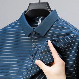 Men's Polos Fashion Loose Business Diamonds Striped Polo Shirts Clothing 2024 Summer Oversized Casual Pullovers All-match T-Shirt
