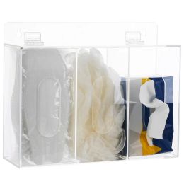 Bins Disposable Mask Dispenser Box Acrylic Gloves Holder Case With Flip Lid 3Compartment Hygienic Station For Masks Covers Hairnets