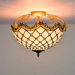 Ceiling Lights Tiffany 16-inch Simple Mediterranean White Decorative Hand-welded Stained Glass Retro Style Corridor Bedroom Lamp