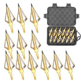 Darts Broadheads 12pcs 125gr Points Tips For Alumina Arrowheads For Compound Bow Longbow Hunting For Outdoor With Stroage Box Gold