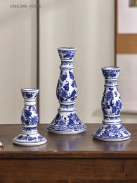 Holders Blue and White Porcelain Ceramic House Candle Holder Chinese Style Simple Home Candlestick Decoration Incense Stick