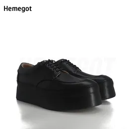 Casual Shoes Men Platform Cow Leather Black Male Lace Up Dress Vintage Business Oxfords Fashion Wedding Flats