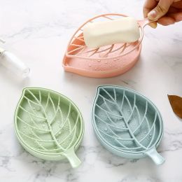 Set Creative Leaf Shape Soap Dish DoubleLayer Drain Soap Rack with Free Punching Soap Case Stylish Bathroom Soap Holder