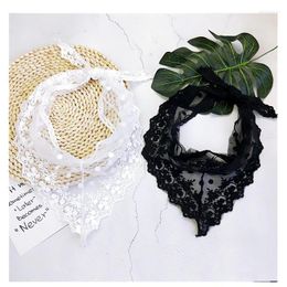 Scarves Lace Embroidery Solid Colour Triangular Scarf Female Spring Summer Soft Women Fashion Neckerchief Sun Hat Decoration Hair Bands