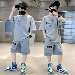 Summer Boy Sports Sets Kids Casual Costume Teenager Fashion Outfits Children TshirtsShorts 2Pcs Short Sleeves Top Pants Suits 240428