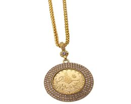whole islam muslim Ottoman Turkish coins jewelry Arab Coin Gold Color Turkey Coins crystal Pendant Necklace3795878