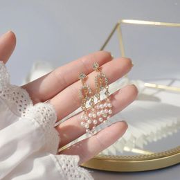 Dangle Earrings Luxury 14k Long Design Shiny Zircon Tassel Pearl Chain Wedding Bridal Accessories For Girlfriend Surprise Gifts