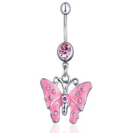 Navel & Bell Button Rings D0235 3 Colours Pink Colour Nice Butterfly Style Belly Ring With Piercing Body Jewlery Navel2403806 Drop Deli Dhem6