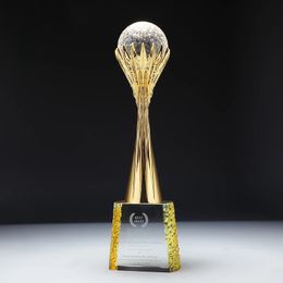 Basketball Golf Metal Trophy Crystal Customized Volleyball Football Tennis Sports Games Carved Gold Silver Bronze Crystal Trophy 240424