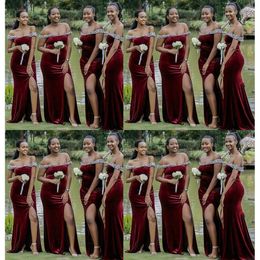 African Plus Size 2020 Bridesmaid Veet Dresses Black Girl Custom Made Beaded Crystal Side Slit Mermaid Maid Of Honor Gown Wedding Guest