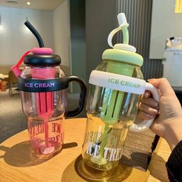Water Bottles 1300ml Portable Reusable Straw Cup Summer Plastic Milky Tea Outdoor Travel Coffee Camping Hiking Kettle