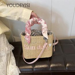 Drawstring YOUDEYISI Fashion Handbag 2024 Summer Wide Shoulder Strap Straw Bag One Shopping Basket Women