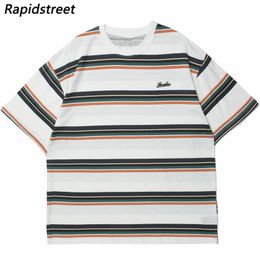Hip Hop TShirt Streetwear Casual Striped T Shirt Men Harajuku Cotton Fashion Retro Tshirt Summer Short Sleeve Tops 240426