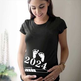 Sleep Lounge Baby Load 2024 Печатная футболка для беременности для беременности летняя футболка объявление о беременности рубашка новая футболка Mother Topl2405