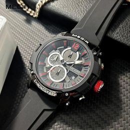 Wristwatches MEGIR Sport Watch Men Fashion Chronograph Quartz Wristwatch With Black Silicone Strap Luminous Hands 3atm Waterproof Auto Date