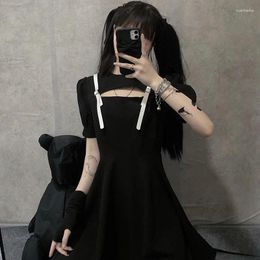 Party Dresses Designed Goth Fashion Chic Women Dress Short Sleeve Roune Neck Hollow Out Slim Gothic Style Sexy Ladies For Summer
