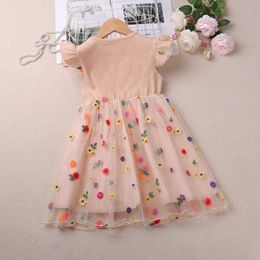 Girl's Dresses 2024 New Little Girls 1-5 Years Flutter Sleeves Embroidered Summer Casual Daily Play-Wear Dress