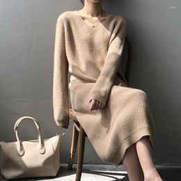 Skirts Women Autumn Knitted Dress V Neck Sexy Elastic Oversized Basic Bodycon Sweater Winter Knit Warm Long R116