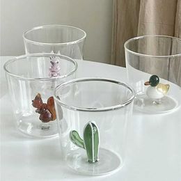 Tumblers FATUBE Creative Handmade Honeycomb Glass Cup 3D Animal and Plant Shaped Coffee Milk Beverage Cute Transparent H240506