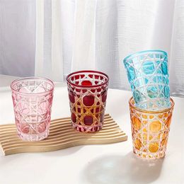 Tumblers 1pc 320ml Vintage Colourful Glass Embossed Water Cup Iced Coffee Cups Drinking Glasses For Juice Milk Tea Summer Drinkware H240506