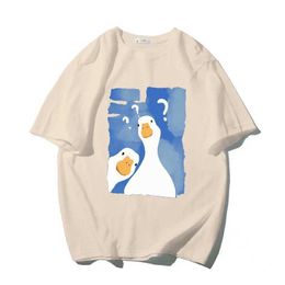 Oversized Men T-Shirt Funny Two Confused Ducks Print Summer Fashion T Shirt Casual Unisex High Quty Cotton Short Slve Ts T240505