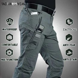 Men's Pants New Mens Tactical Pants Multi Pocket Elastic Military City Commuter Tactical Trousers Mens Waterproof Cargo Pants 6XLL2405