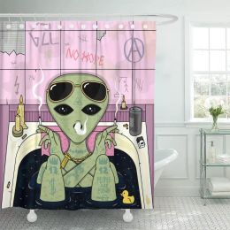 Set Funny Alien Cartoon Waterproof Shower Curtain Trippy Glasses Polyester 3d Bathroom Curtains for Girls Boys Home Bathtub Decor