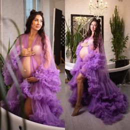 Kleider hellviolettes Umhang Abend Rüschen Lange Dichter Ärmel maßgeschneiderte Plus -Größe Vorgängerfotografie Promkleider Vestidos