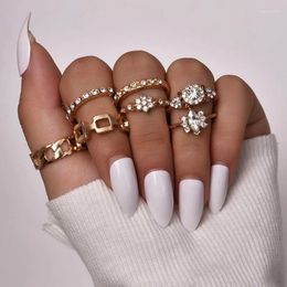 Cluster Rings 7pcs Zircon Crystal Ring Set Dainty Party Women Teen Girls Fashion Personalized Geometric Birthday Christmas Jewelry Gifts